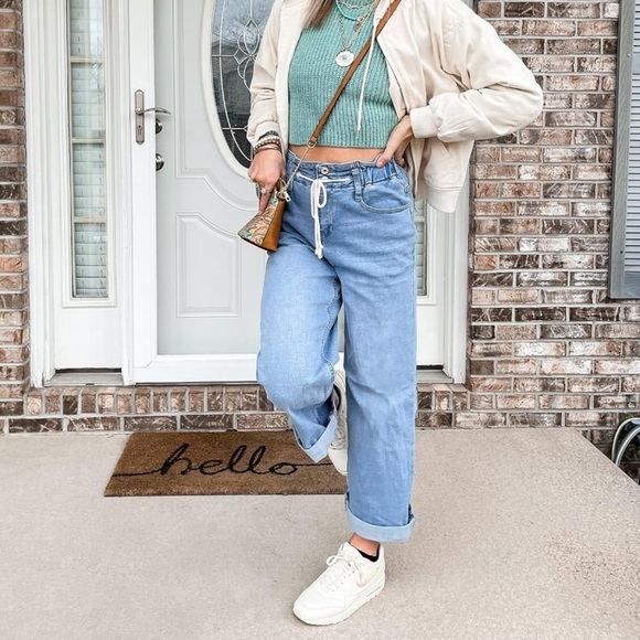 Wide Leg Jeans Stretch High Wasited Elastic Waist Bell Bottom Baggy Pants Size M - Picture 6 of 7